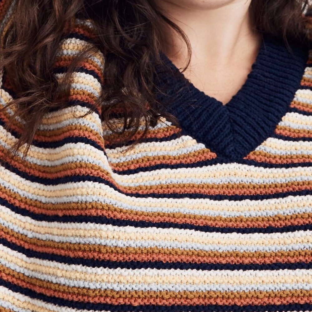 NWT $88 Madewell Arden Striped V-Neck CROPPED Sweater in XS or XXS! - Picture 3 of 7
